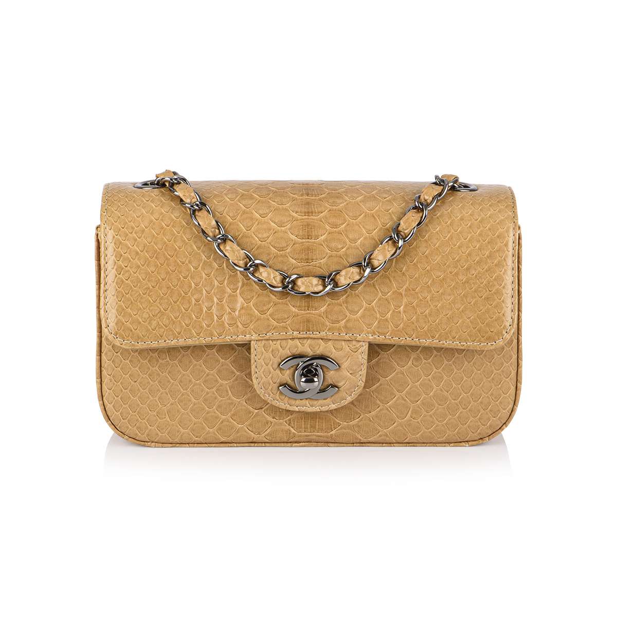 Chanel Dark Beige Exotic Python Mini Classic Flap Bag